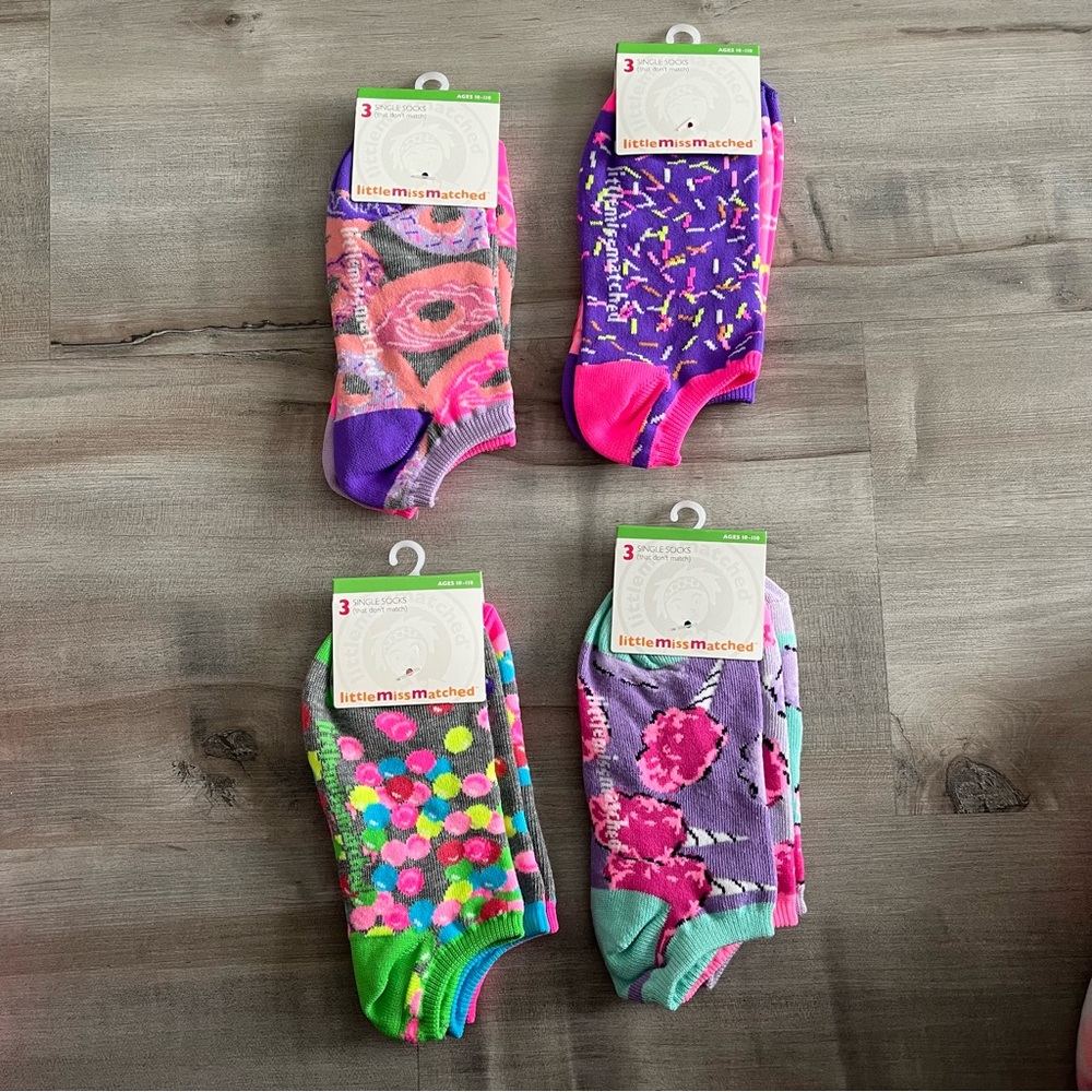 NWT Set of 4 LittleMissMatched Socks Adult Shoe Size 3-10 (12 Different Socks)